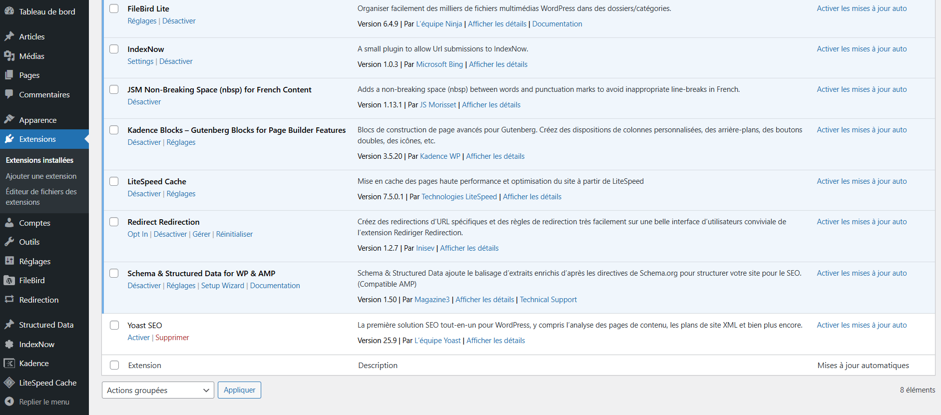 Capture d'écran : activer Yoast SEO