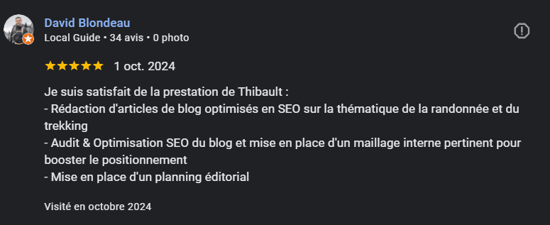 Avis client 5 étoiles