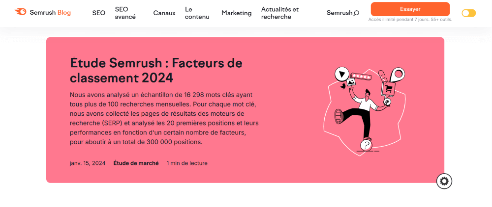 Capture d'écran de la page de blog de l'entreprise Semrush
