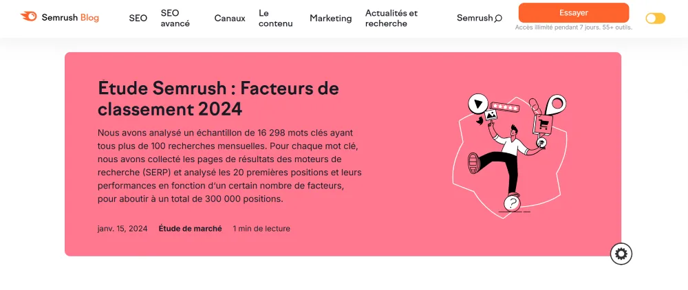 Capture d'écran de la page de blog de l'entreprise Semrush