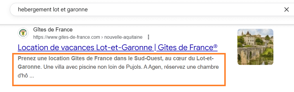Exemple de meta description sur la SERP