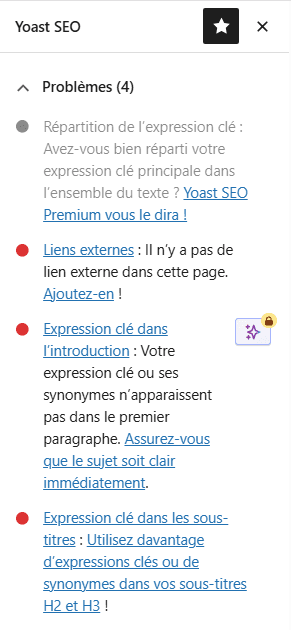Exemple de pastilles rouges Yoast SEO