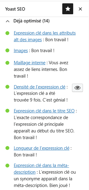 Exemple de pastille verte de Yoast SEO