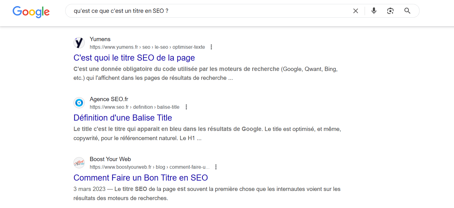 Capture d'écran d'un title sur la SERP de Google